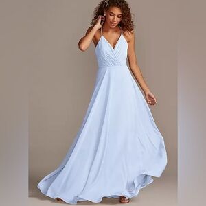 Ice Blue David’s Bridal LONG SPAGHETTI V NCK FULLSKIRT